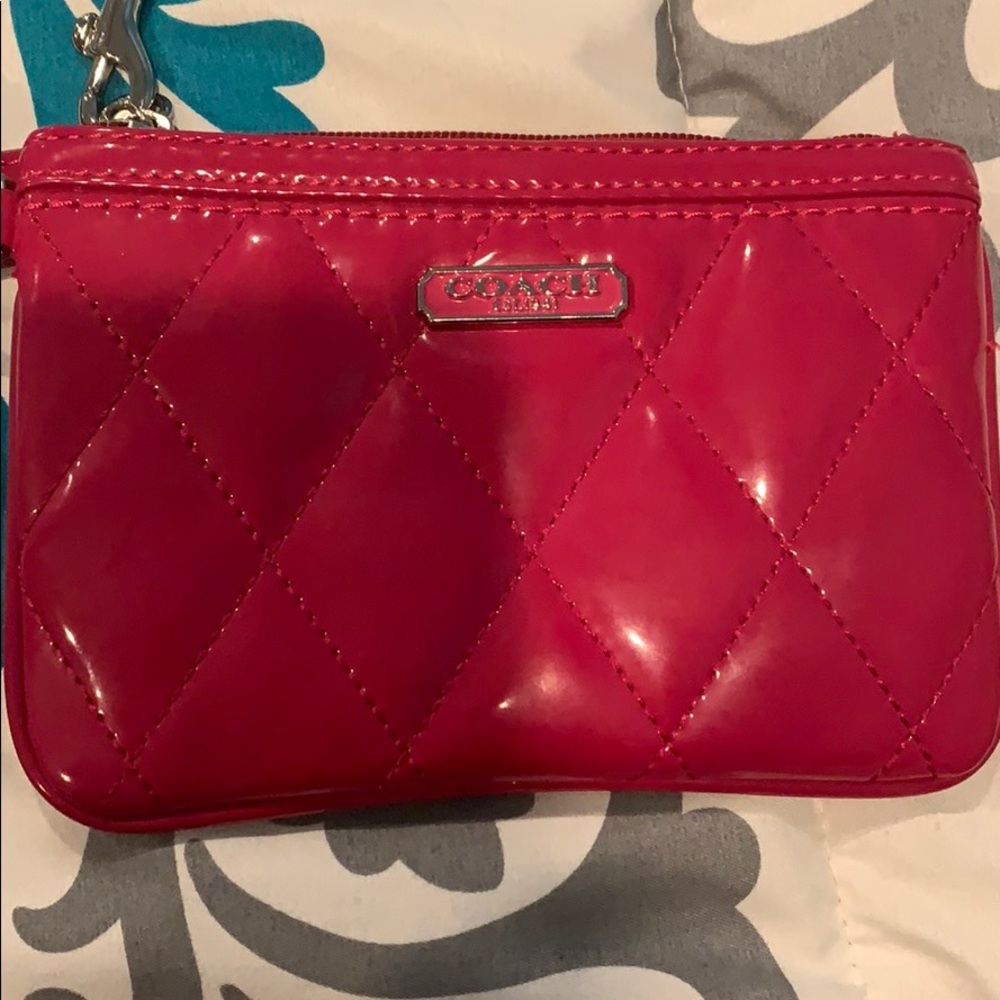 Pink quilted coach wristlet